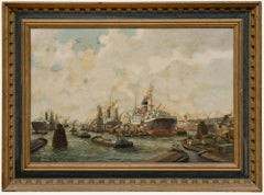 Evert Moll (1878-1955) - Framed Early 20th Century Oil, Rotterdam Harbour
