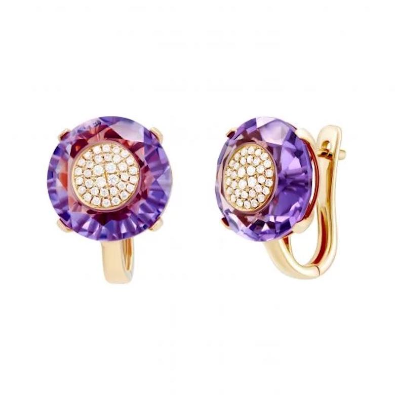 Baguette Cut Every Day Amethyst Diamond Rose Lever-Back 14k Gold Earrings for Her For Sale