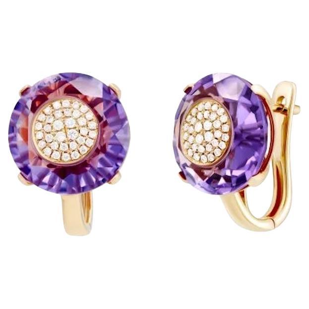 Every Day Amethyst Diamond Rose Lever-Back 14k Gold Earrings for Her For Sale