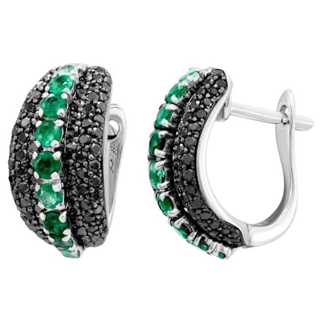 Every Day Black Diamond Emerald White 14k Gold Earrings for Her For Sale