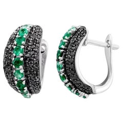Every Day Black Diamond Emerald White 14k Gold Earrings for Her