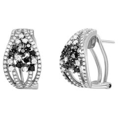 Le diamant noir et blanc de tous les jours  Boucles d'oreilles en or blanc 14k pour elle