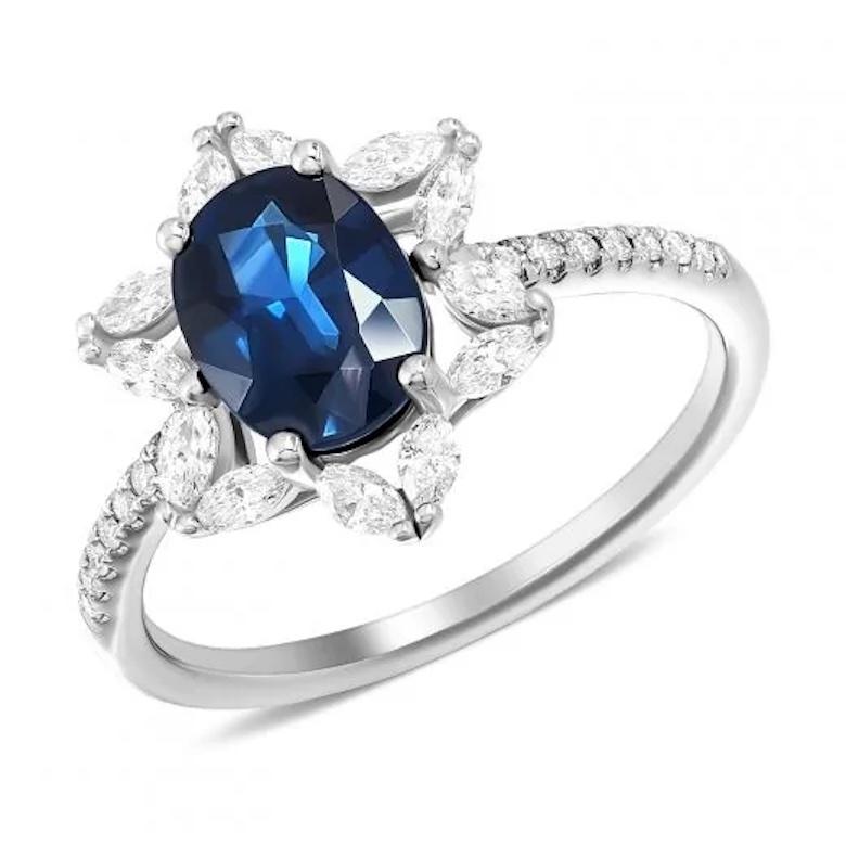 Antique Cushion Cut Every Day Blue Sapphire Diamonds White Gold Original Engagement Ring for Her For Sale