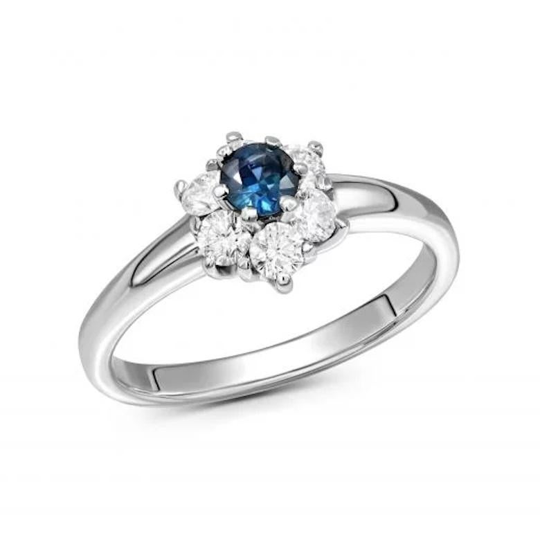 Every Day Blue Sapphire Diamonds White Gold Ring for Her In Fair Condition For Sale In Genève, GE