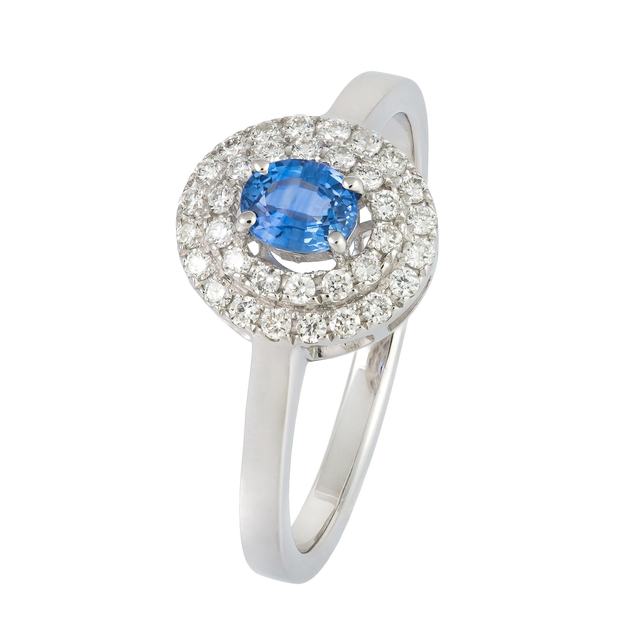 Im Angebot: Jeder Tag Ring mit blauem Saphir und weißem Diamanten aus 18 Karat Gold für sie () 2