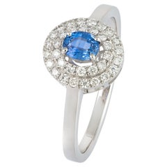 Every Day Blue Sapphire White 18K Gold White Diamond Ring for Her
