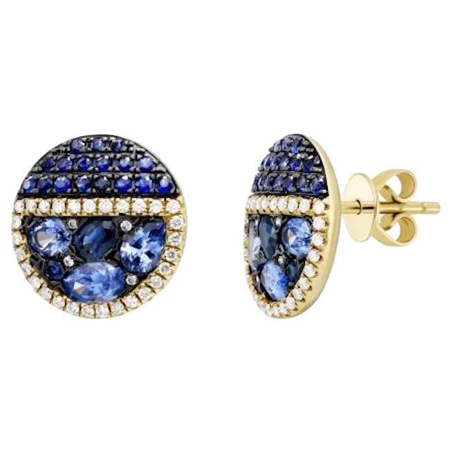 Every Day Blue Sapphire Yellow 18K Gold Stud Earrings for Her For Sale