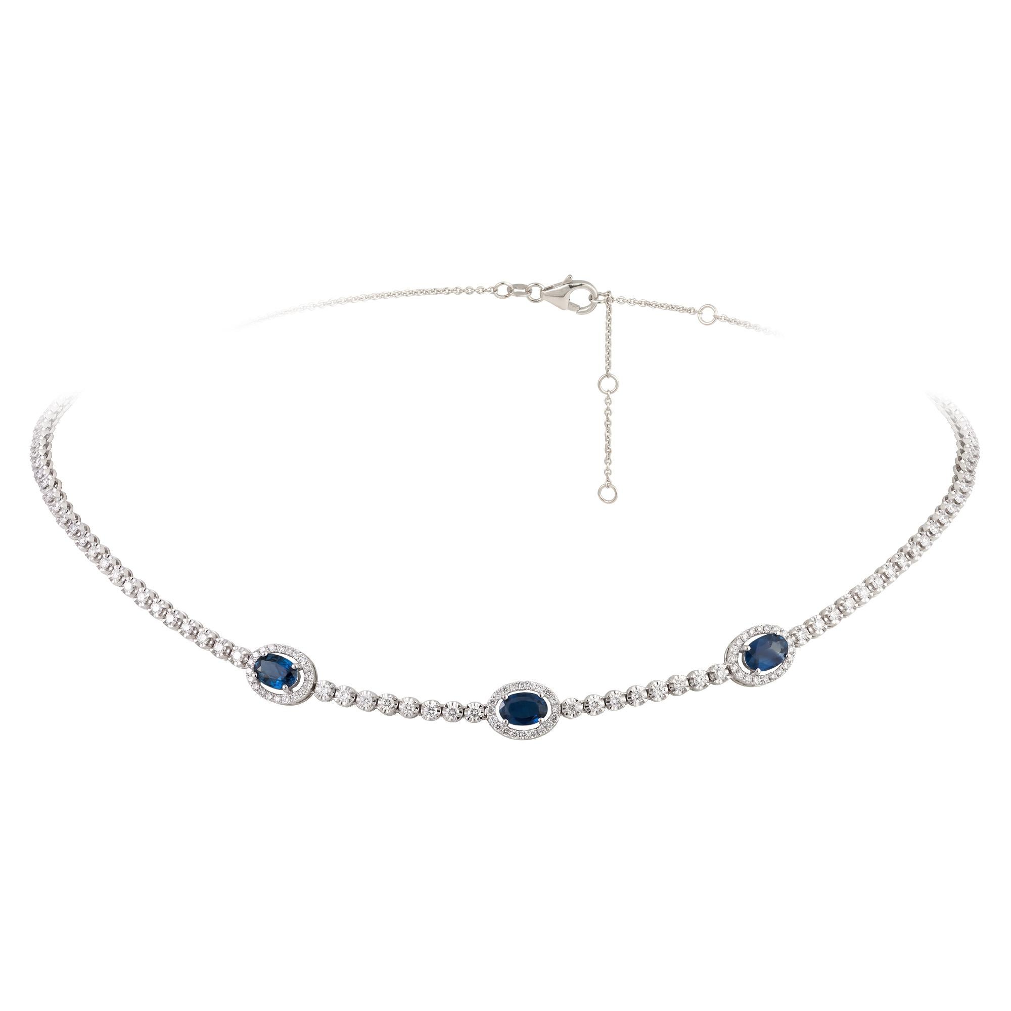 Every Day Choker Weißgold 18K Halskette mit blauem Saphir und Diamant für sie (Moderne) im Angebot