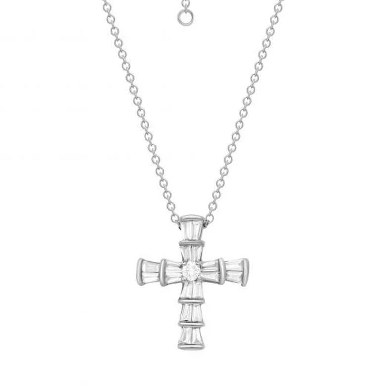 Modern Every Day Cross White Diamond White Gold Necklace for Her For Sale