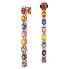 Every Day Dangle Multi Sapphire Pink Gold 18K Earrings Diamond for Her