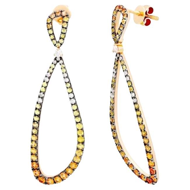 Every Day Dangle Orange Sapphire Pink Gold 14K Earrings Diamond for Her For Sale