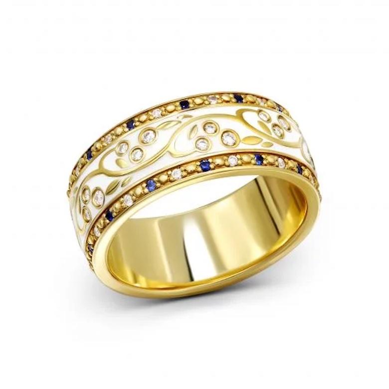 Every Day Diamant Blauer Saphir Emaille Band Gelb 14k Gold Ring für Sie (Moderne) im Angebot
