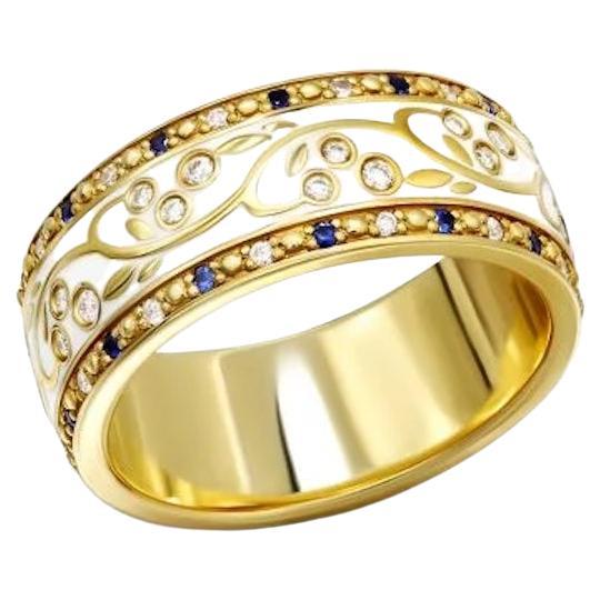 Every Day Diamond Blue Sapphire Enamel Band Yellow 14k Gold Ring for Her For Sale