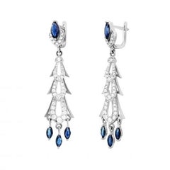 Every Day Diamond Blue Sapphire White 14k Gold Earrings for Her