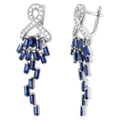 Every Day Diamond Blue Sapphire White 14k Gold Earrings for Her