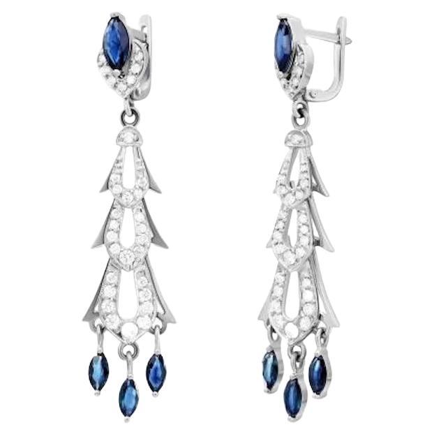 Every Day Diamond Blue Sapphire White 14k Gold Earrings for Her For Sale