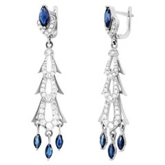 Boucles d'oreilles pour elle en or 14K avec diamant bleu saphir blanc Every Day