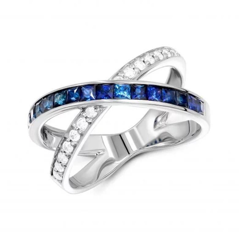 Modern Every Day Diamond Blue Sapphire White 14k Gold Ring for Her For Sale