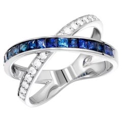 Every Day Diamond Blue Sapphire White 14k Gold Ring for Her
