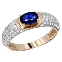 Every Day Diamond Blue Sapphire Yellow 14k Gold Ring for Her