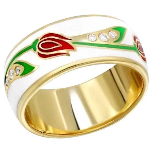 Jeden Tag Diamant-Emaille-Ring aus Gelbgold mit 14 Karat Gold für sie im Angebot