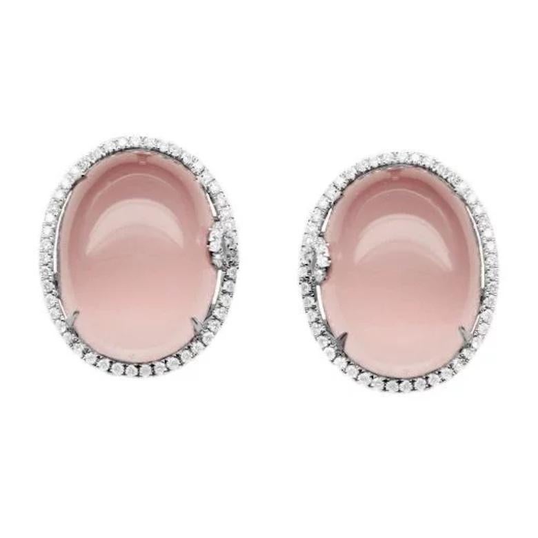 Modern Every Day Diamond Pink Quartz White 14k Gold Earrings for Her For Sale