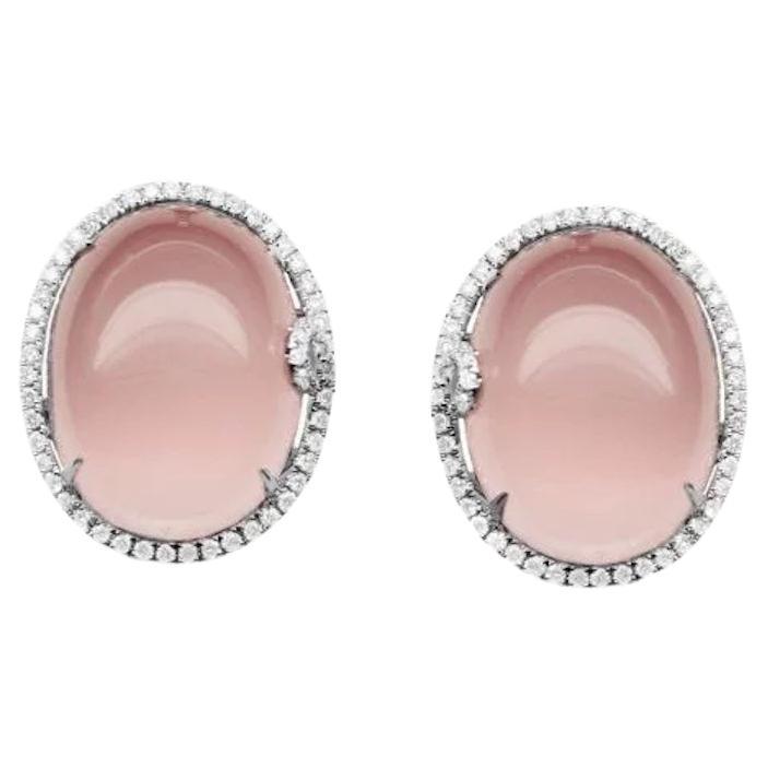 Every Day Diamond Pink Quartz White 14k Gold Earrings for Her For Sale