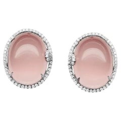 Chaque jour Boucles d'oreilles en or blanc 14 carats avec quartz rose et diamants pour elle