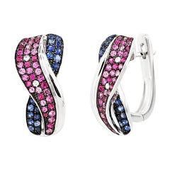 Every Day Diamond Pink Sapphire Blue Sapphire White Gold Lever Back Earrings