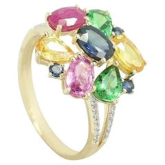 Jeder Tag Diamantring aus 14 Karat Gold mit rosa, gelbem und rosa Saphir und Rubin für sie