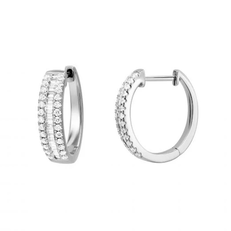 Round Cut Every Day Diamond White Gold Hoop Earrings For Her For Sale