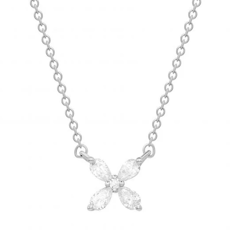 Every Day Blume Weißer Diamant Weißgold Halskette für Sie (Moderne) im Angebot