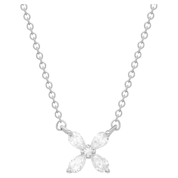 Every Day Flower White Diamond White Gold Necklace for Her
