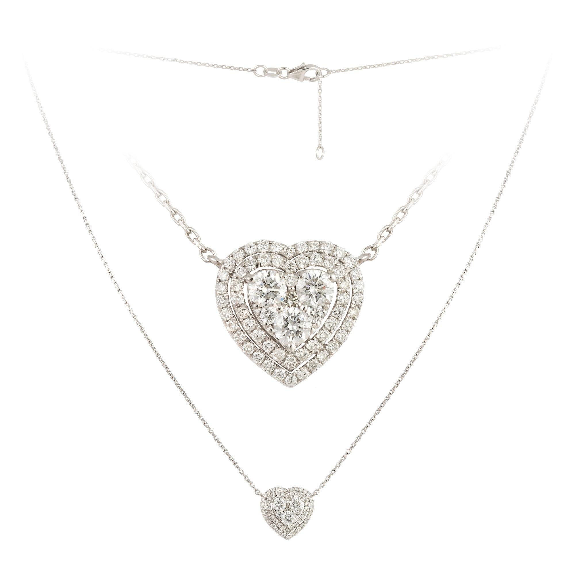 Modern Every Day Heart White Gold 18K Necklace Diamond for Her For Sale
