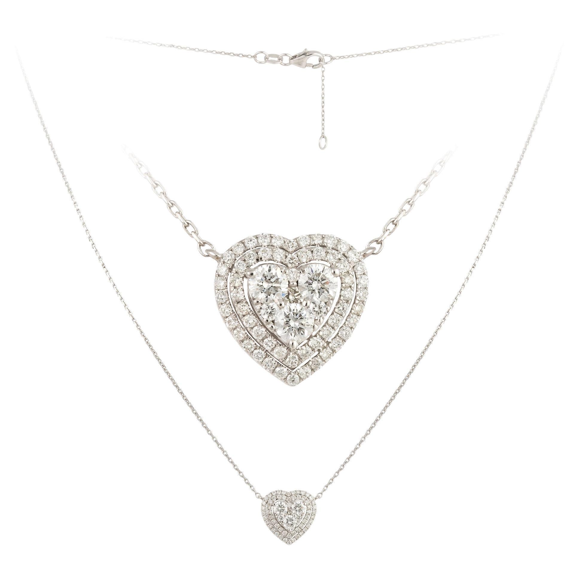Every Day Heart White Gold 18K Necklace Diamond for Her For Sale