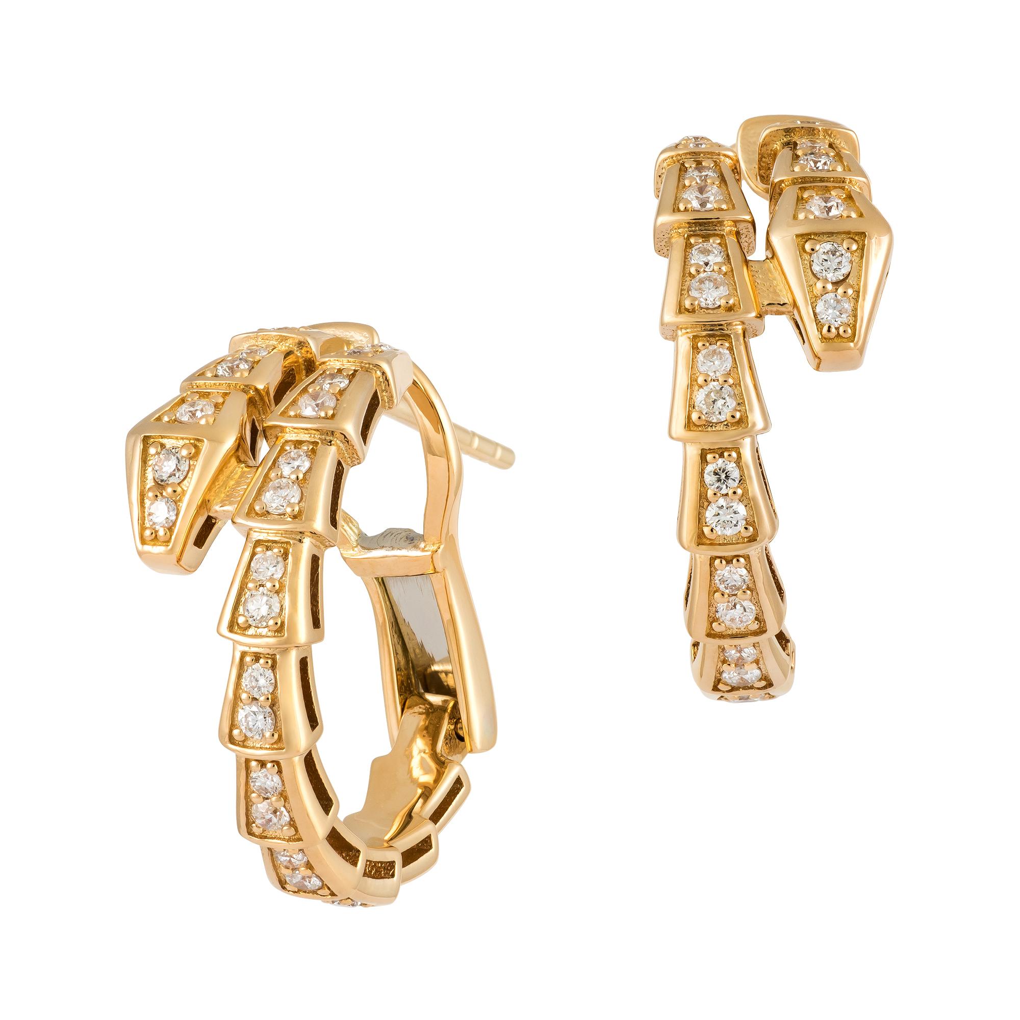 Every Day Hoop Yellow Gold 18K Earrings Diamond For Her In New Condition For Sale In Montreux, CH