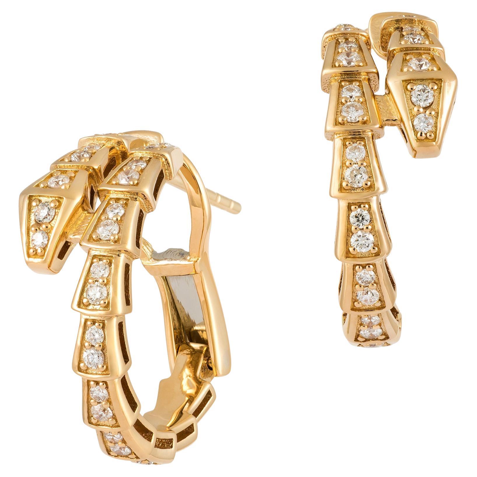 Every Day Hoop Yellow Gold 18K Earrings Diamond For Her For Sale