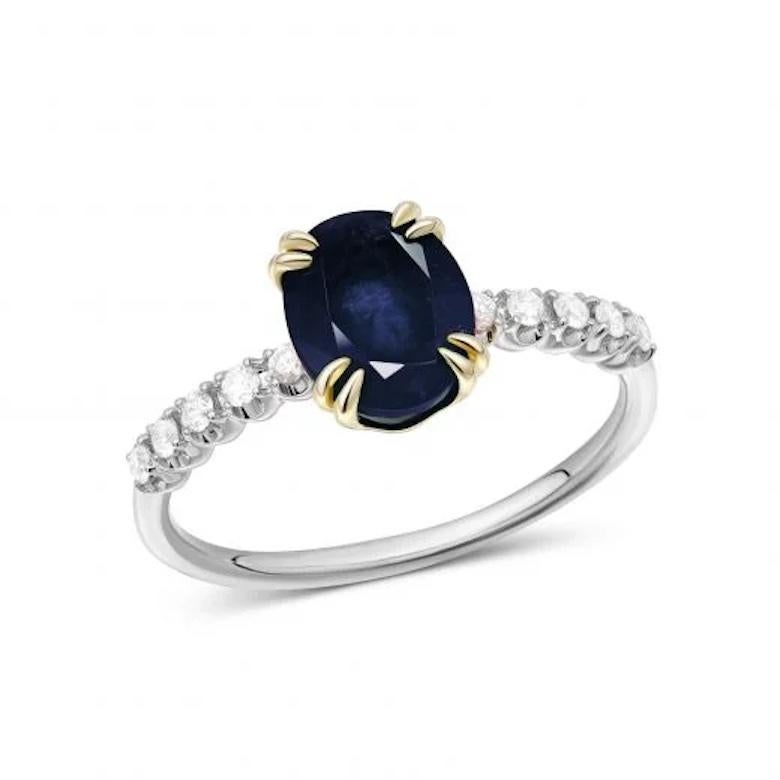 Round Cut Every Day Modern Diamond Blue Sapphire White 14k Gold Ring for Her For Sale