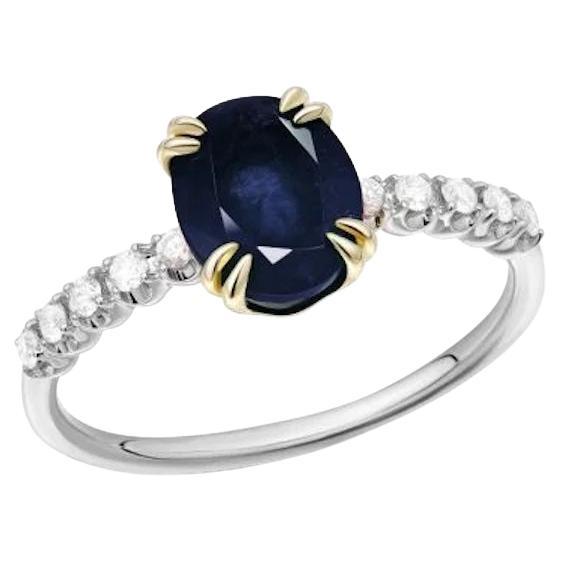 Bague moderne de tous les jours en or blanc 14 carats avec diamants et saphir bleu pour elle