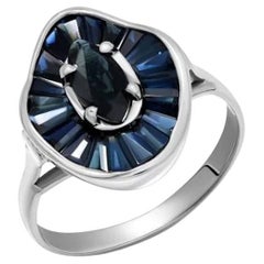 Jeder Tag Moderner Diamant-Blauer Saphir-Weißer 14k Gold-Ring für sie