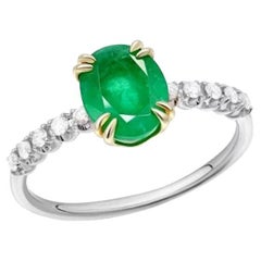 Every Day Modern Diamond Emerald White 14k Gold Ring for Her