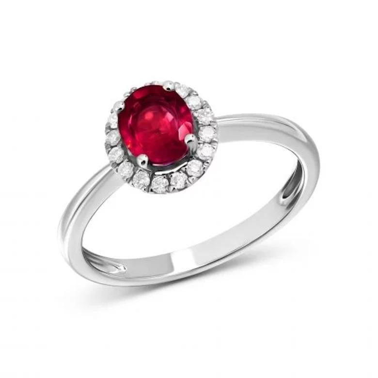 Round Cut Every Day Modern Diamond Ruby White 14k Gold Ring for Her For Sale