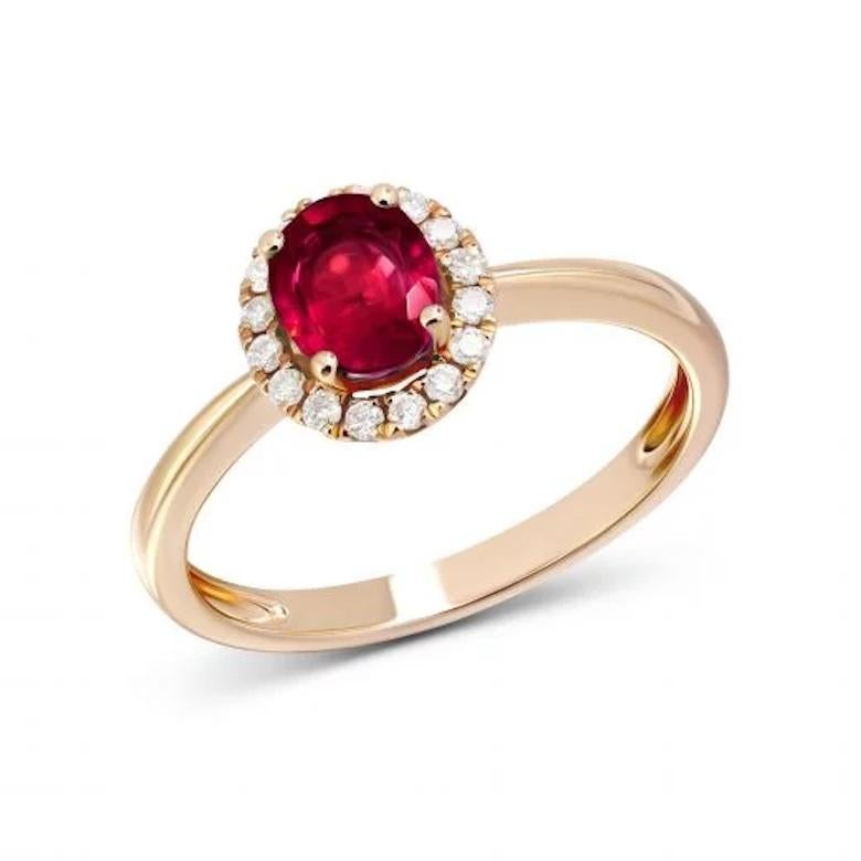 Women's Every Day Modern Diamond Ruby White 14k Gold Ring for Her For Sale
