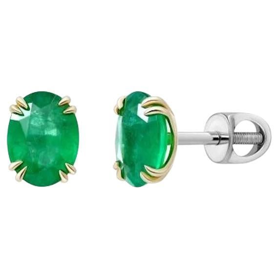 Every Day Modern Emerald White 14k Gold Earrings for Her For Sale