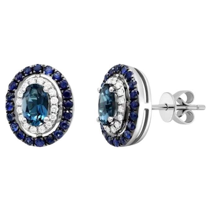 Every Day Modern Topaz Diamond Blue Sapphire White 14k Gold Earrings for Her