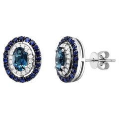 Orecchini in oro bianco 14k con diamante blu e zaffiro Topazio moderno per lei