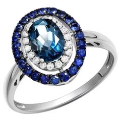 Every Day Modern Topaz Diamond Blue Sapphire White 14k Gold Ring for Her