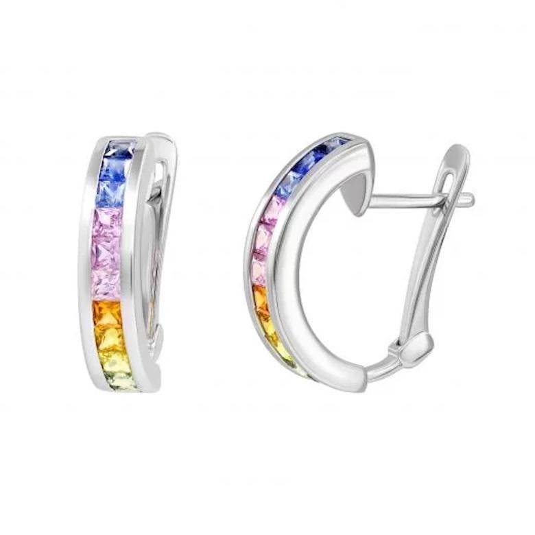 Every Day Multi Sapphire Ruby 14K White Gold Hoop Earrings In New Condition For Sale In Montreux, CH