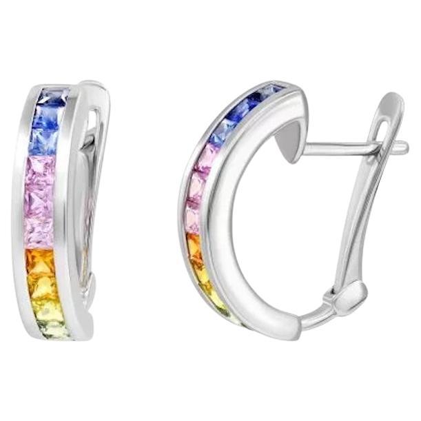 Every Day Multi Sapphire Ruby 14K White Gold Hoop Earrings For Sale