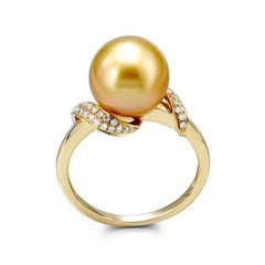 Every Day Pearl Diamond Yellow 14k Gold Earrings Stud  for Her
